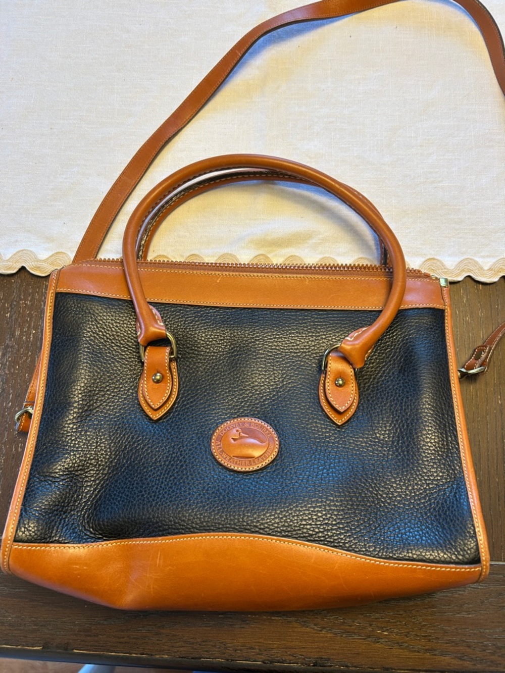 Dooney and Bourke Vintage  Black and Tan Leather Tote Bag - Heritage Style